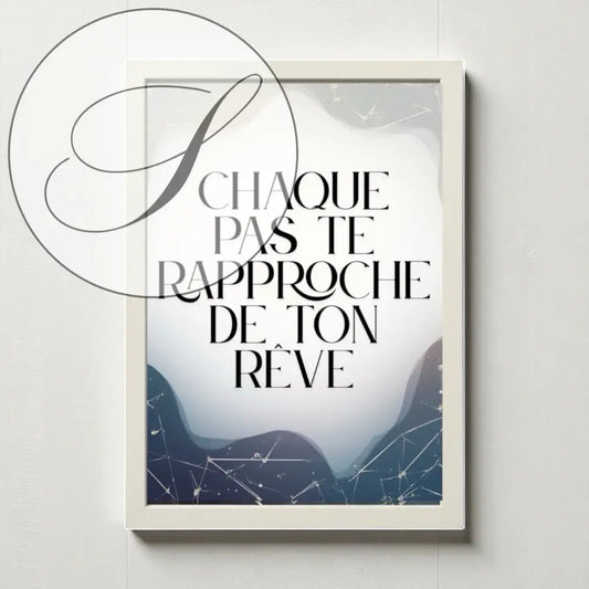 Affiche murale originale avec texte serif noir sur fond blanc et dégradé gris bleu pour idée cadeau noël déco minimaliste