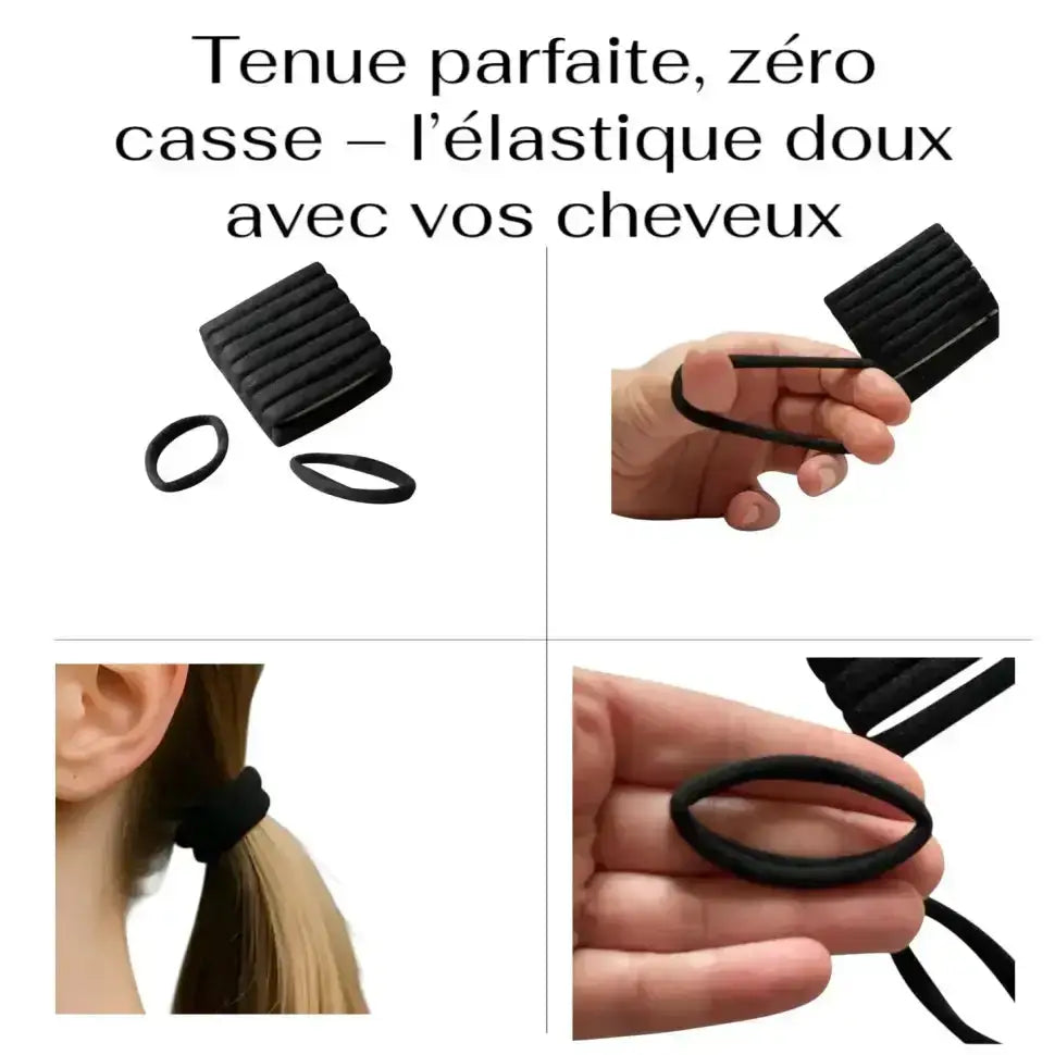 Lot de 10 élastique pour cheveux noirs sans métal