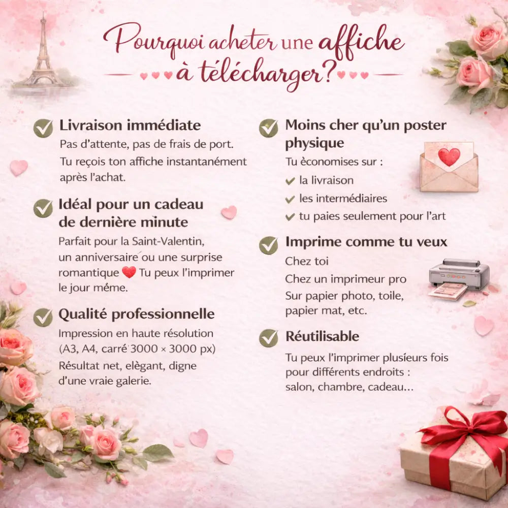 idee Cadeau Saint Valentin affiche murale romantique pour décoration intérieure