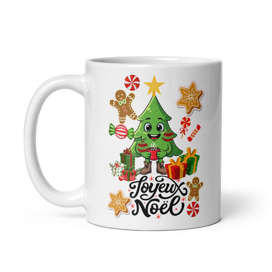 Mug Noël blanc brillant avec motif festif