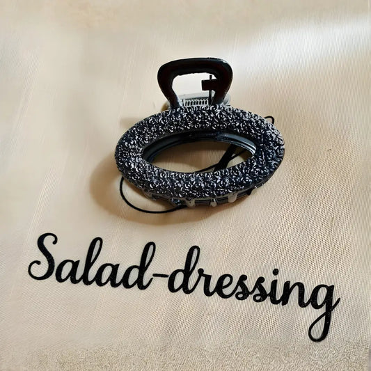 Pince noire crabe - motif roses argentées SALMA