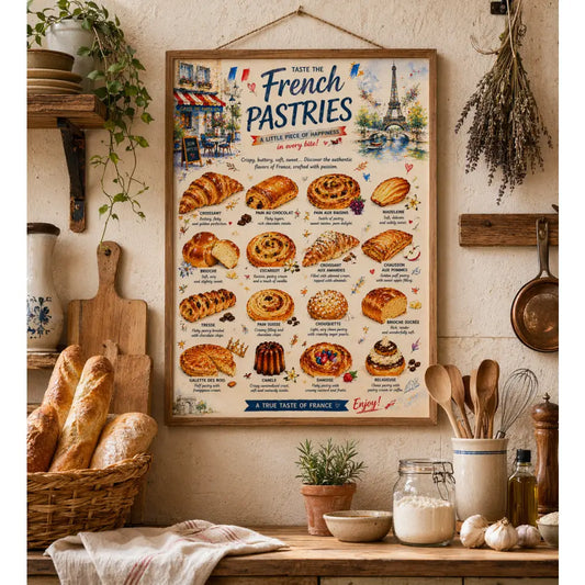 poster croissant pain au chocolat déco cuisine vintage Paris