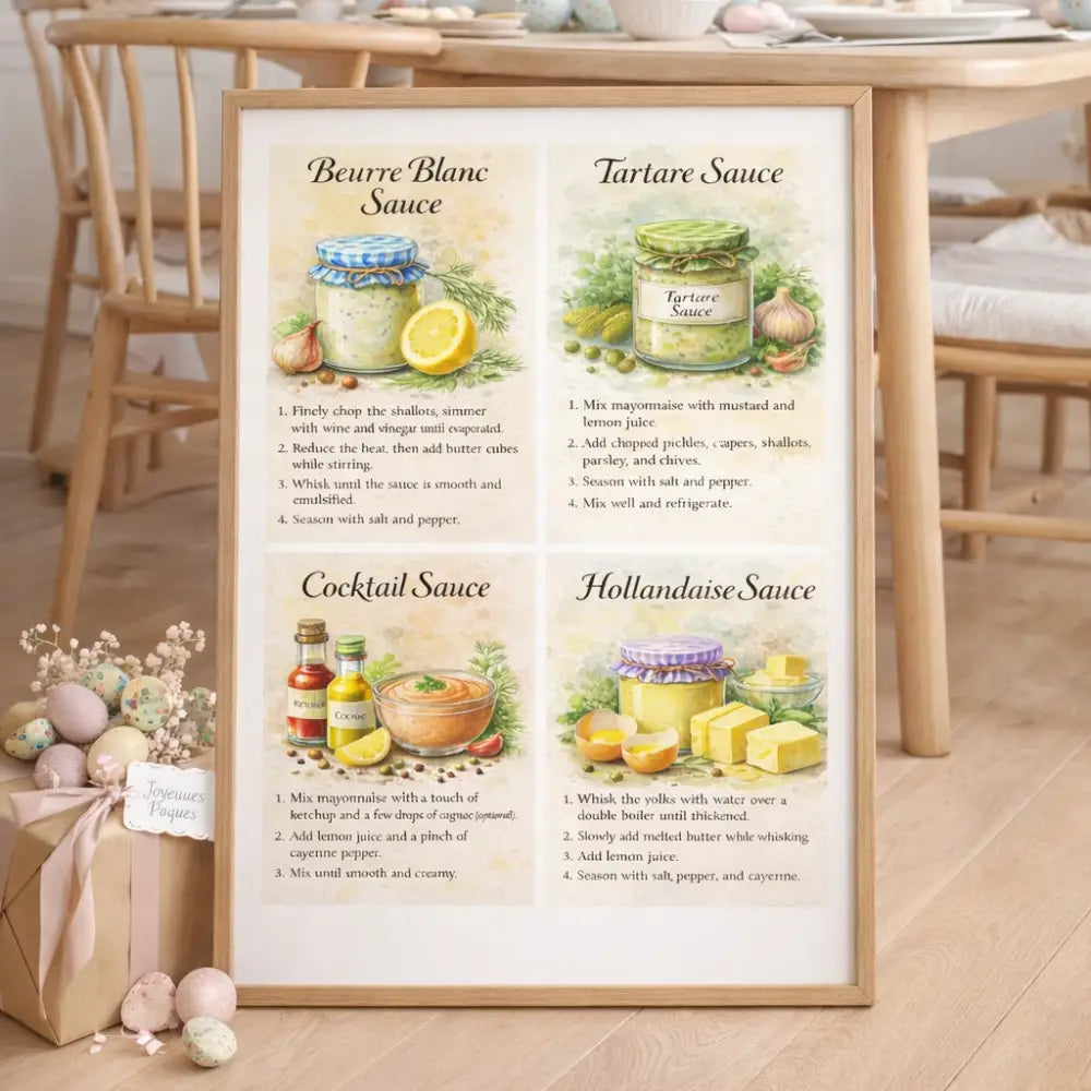 Déco murale cuisine avec affiche recette sauce facile en grand format dans cuisine
