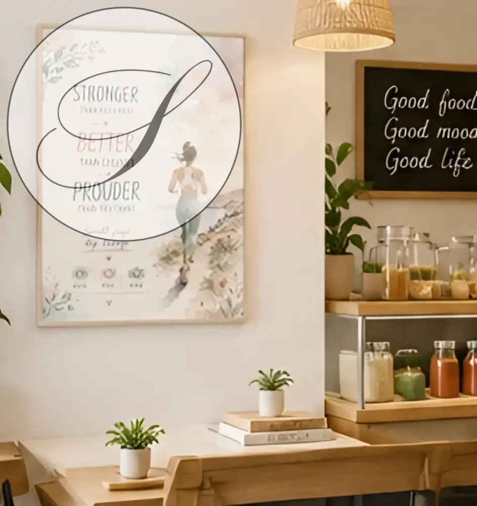Affiche motivante encadrée avec femme en randonnée et texte plus forte meilleure plus courageuse avec éléments floraux décoratifs