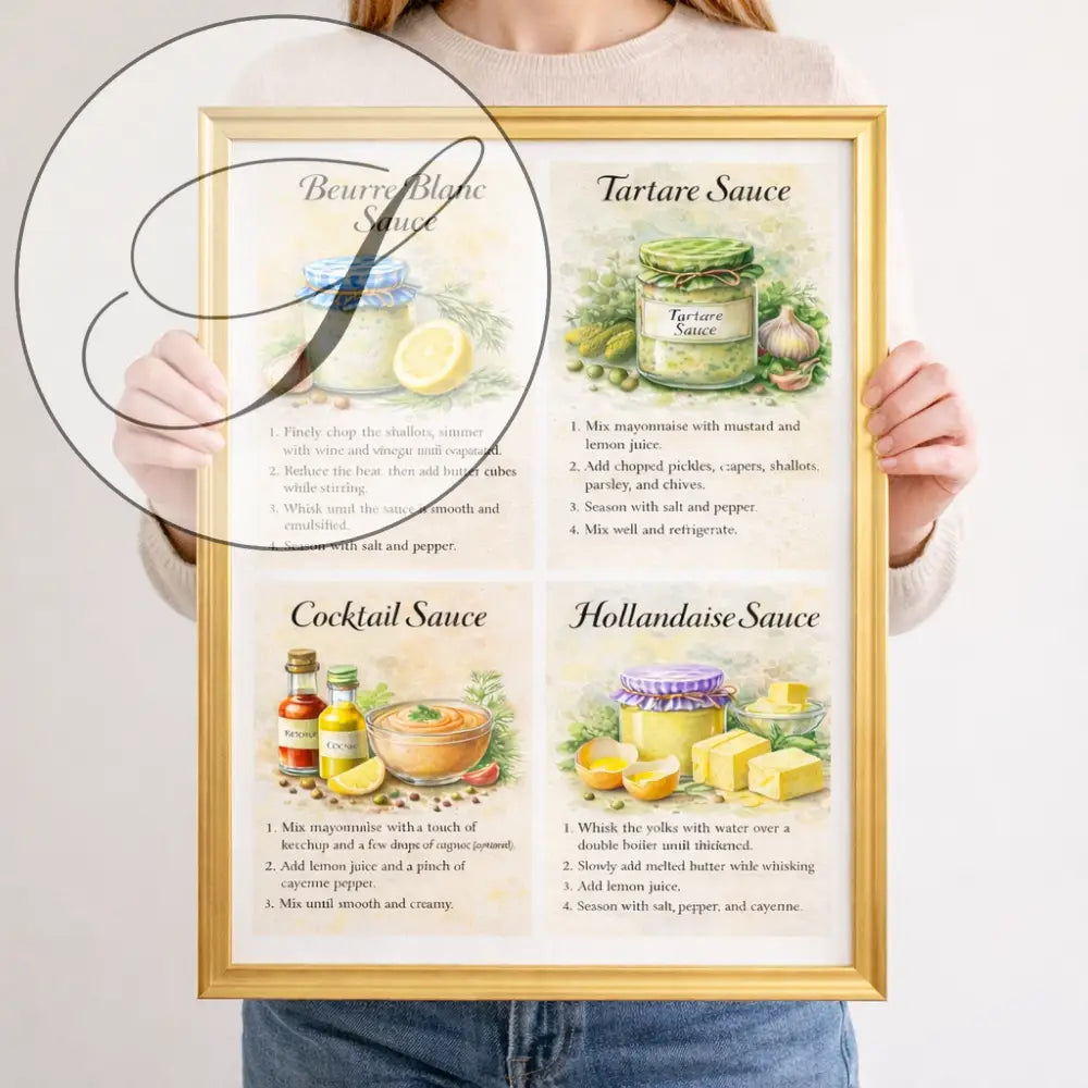Poster cuisine recette sauce facile encadré, décoration murale cuisine