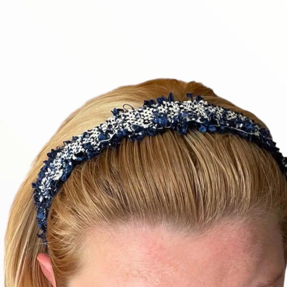 Serre-tête en Tweed Bleu Femme | Bandeau Chic Élégant pour - Serre-têtes
