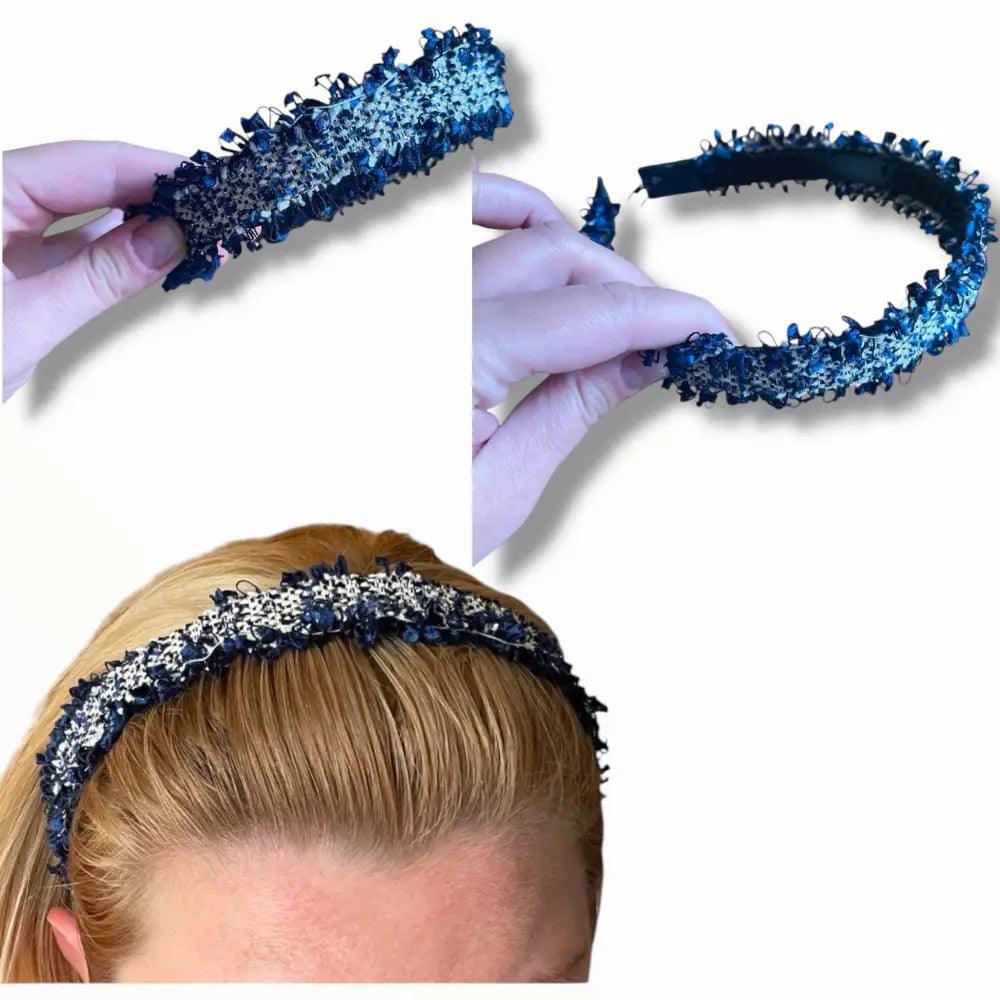 Serre-tête en Tweed Bleu Femme | Bandeau Chic Élégant pour - Serre-têtes