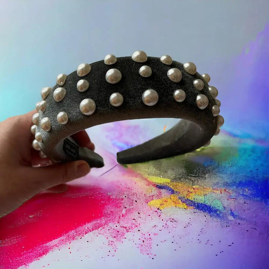 Serré tête en velours gris fait main