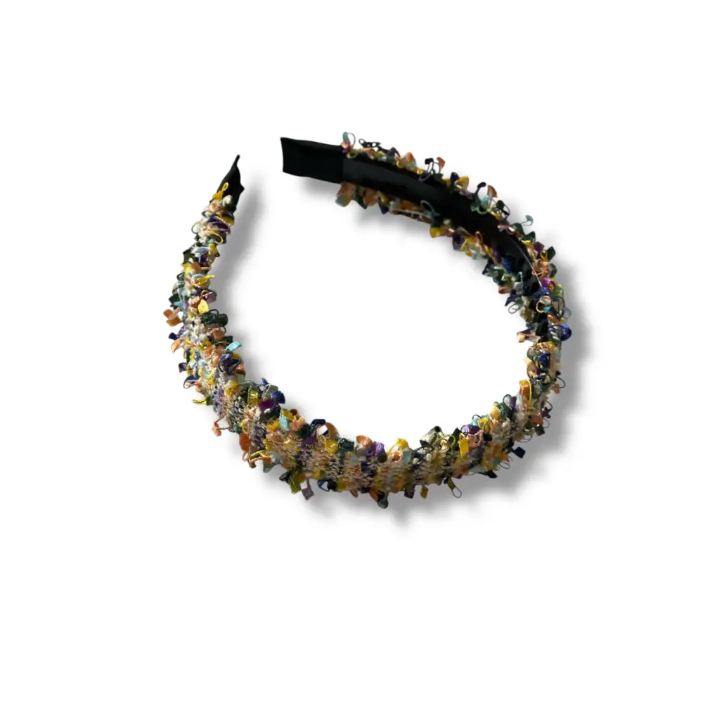 Serre-Tête TailleUnique en Tweed Jaune Multicolore - Accessoire Coiffure Femme Tendance - Élégant et Confortable - Mode