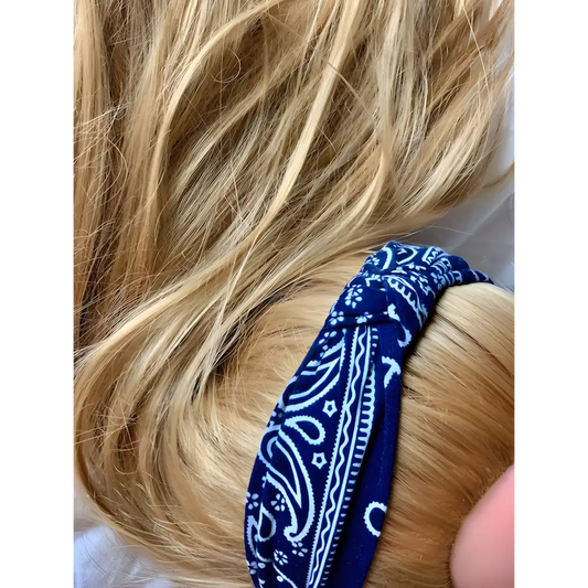 Serre-tête en tissu bleu bandana