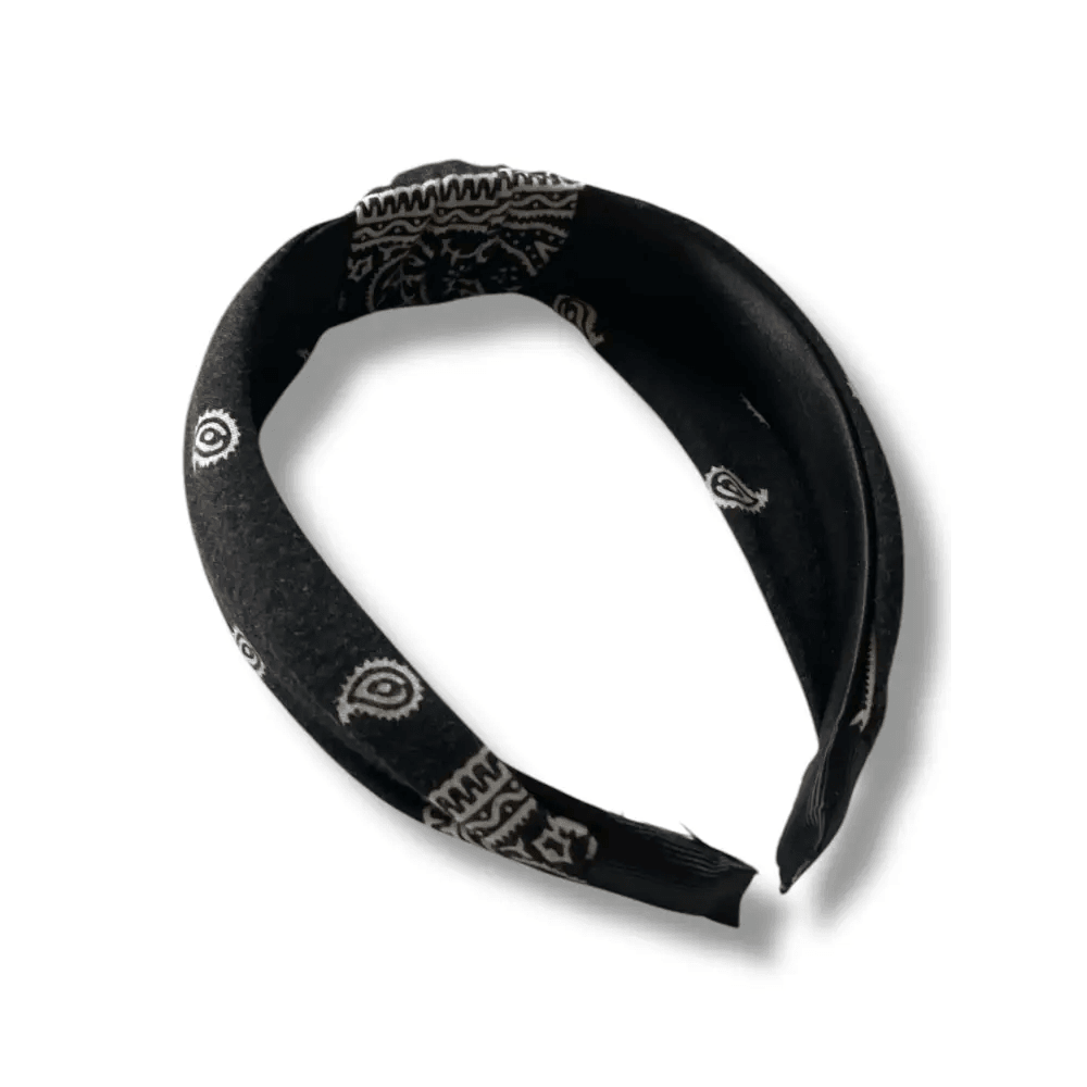 Serre-tête Noir en Coton Imprimé Design Bandana - Accessoire Tendance pour Femme - Serre-têtes