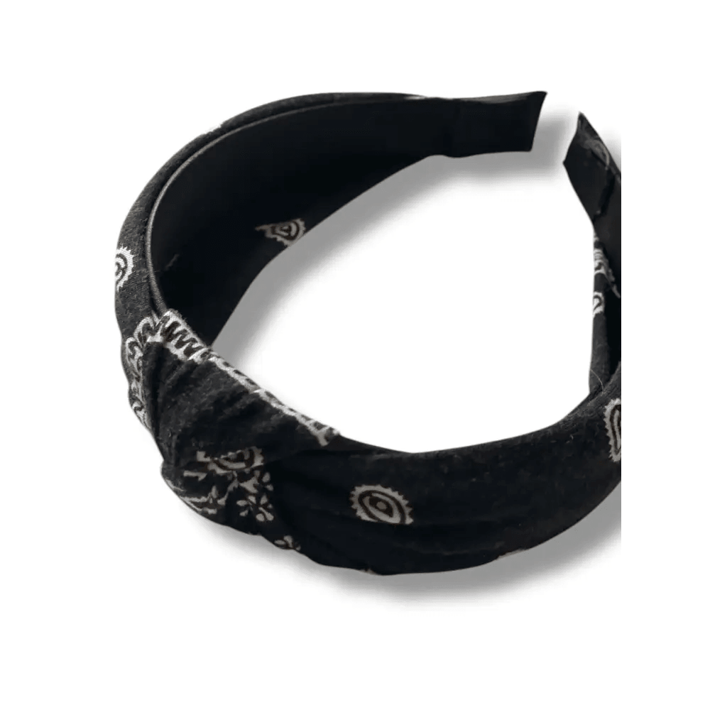 Serre-tête Noir en Coton Imprimé Design Bandana - Accessoire Tendance pour Femme - Serre-têtes