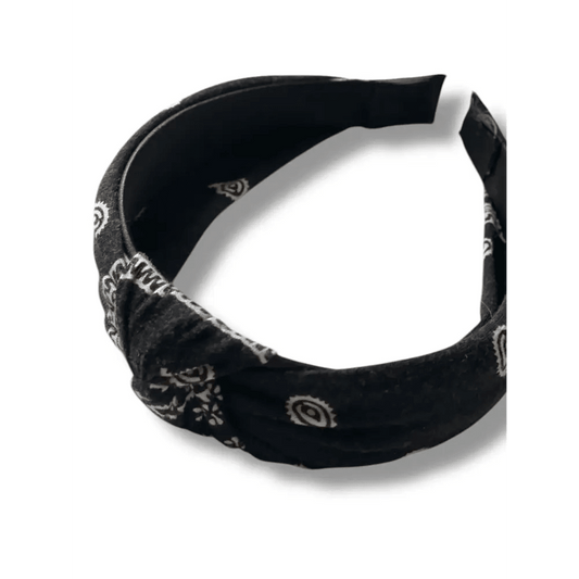 Serre-tête Noir en Coton Imprimé Design Bandana - Accessoire Tendance pour Femme - Serre-têtes