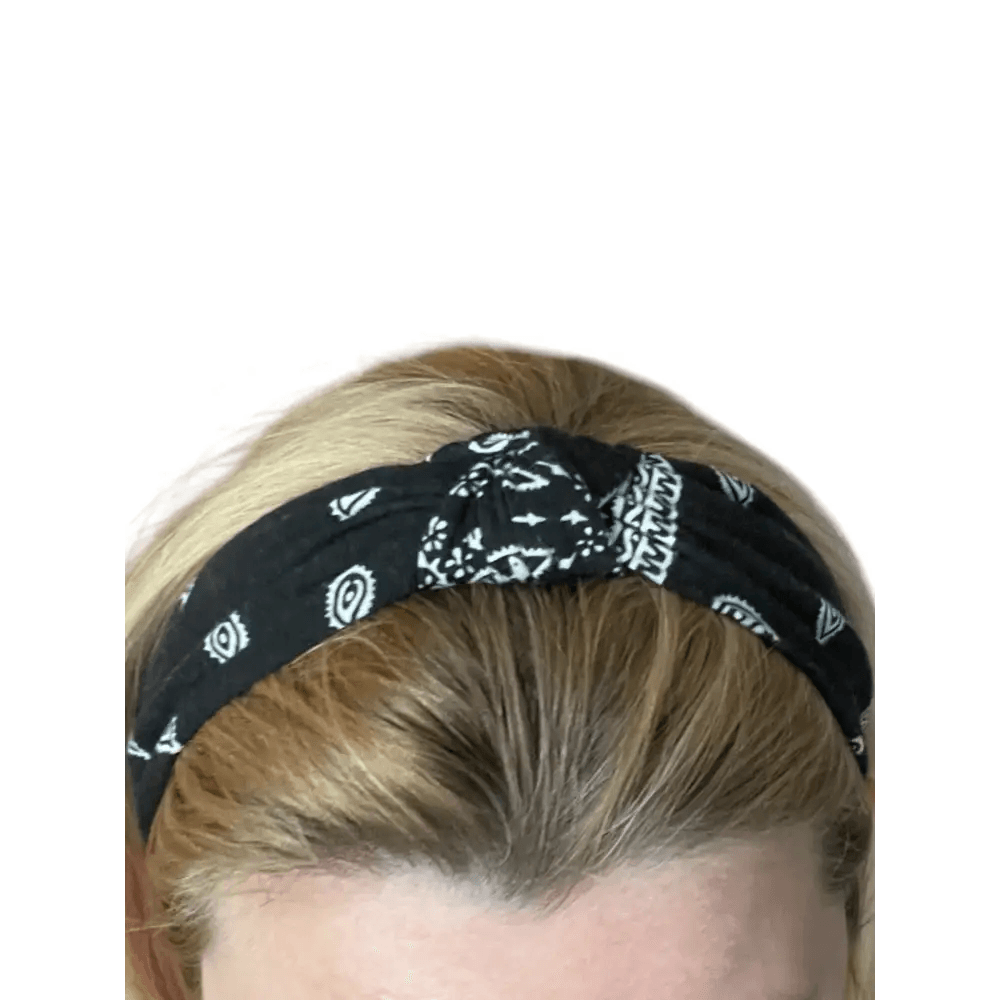 Serre-tête Noir en Coton Imprimé Design Bandana - Accessoire Tendance pour Femme - Serre-têtes