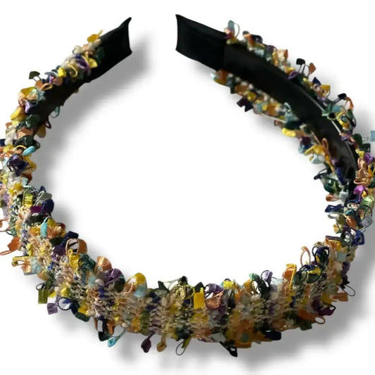 Serre-Tête en Tweed Jaune Multicolore