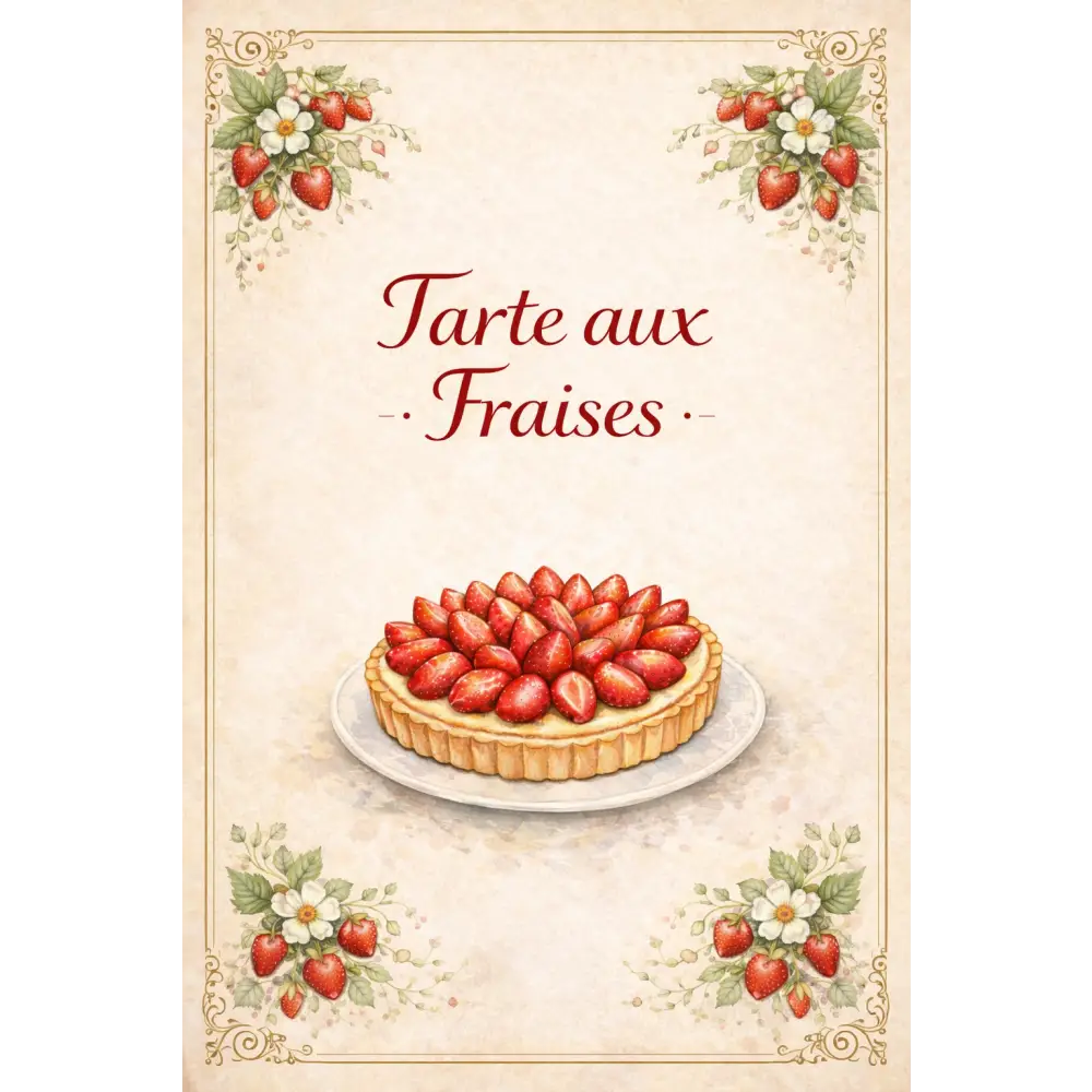 Poster cuisine tarte aux fraises vintage illustration dessert imprimable