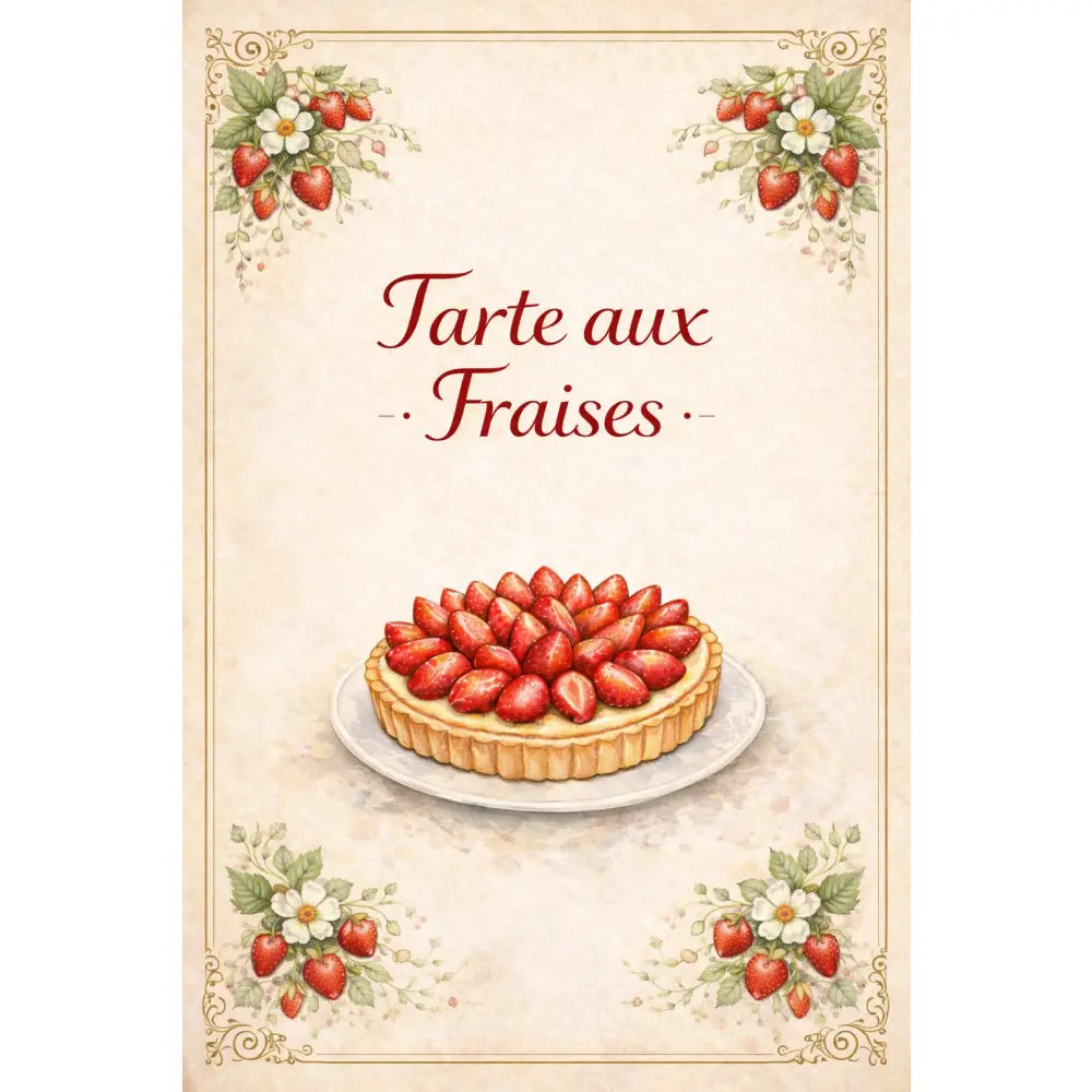 Poster cuisine tarte aux fraises vintage illustration dessert imprimable