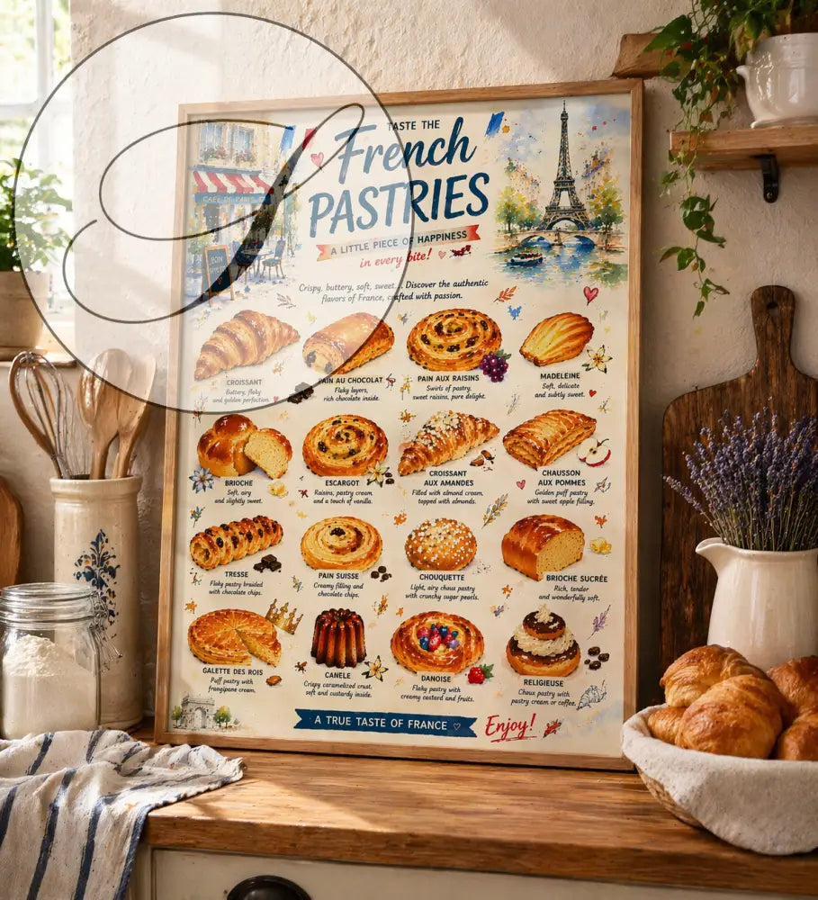 affiche viennoiserie française déco murale cuisine Paris