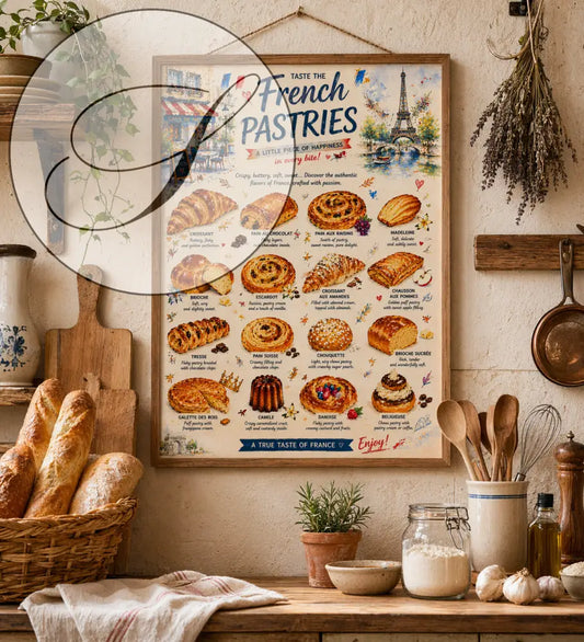 poster croissant pain au chocolat déco cuisine vintage Paris