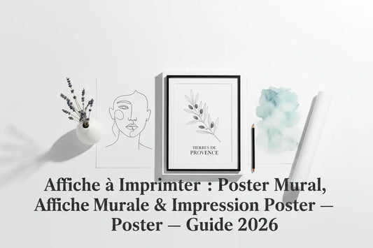Affiche à imprimer de poster mural noir avec dessin minimaliste de branches dolive et texte herbes de provence