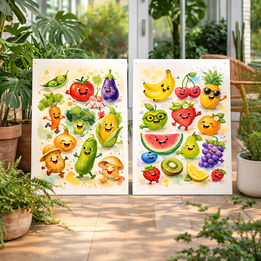 Lot 2 affiches fruits et légumes aquarelle – Poster cuisine – Décoration murale cuisine