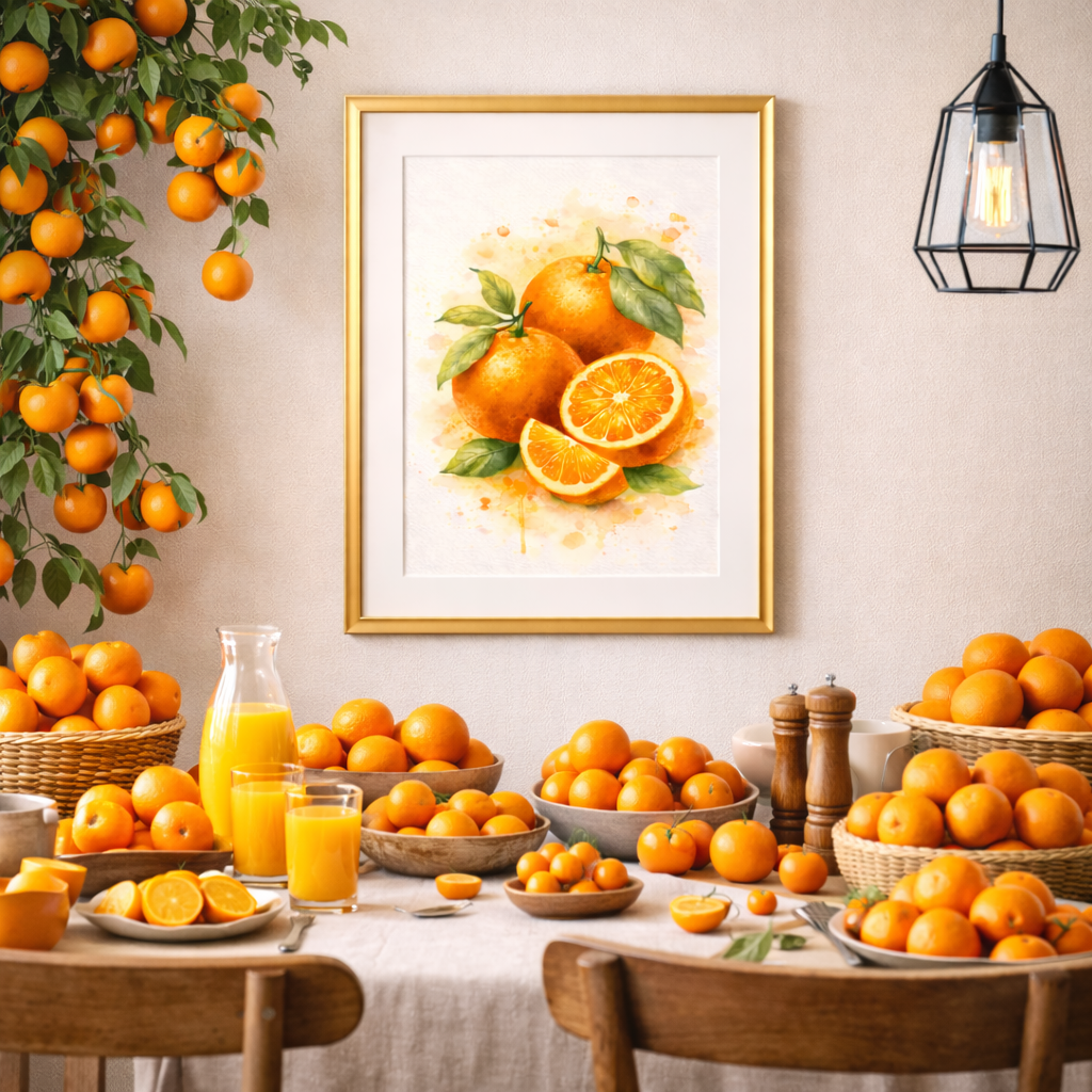 Affiche Orange Décorative à Imprimer – Poster Fruits Aquarelle , Printable Agrumes Décoratifs PDF | Décoration Murale Cuisine Fruits