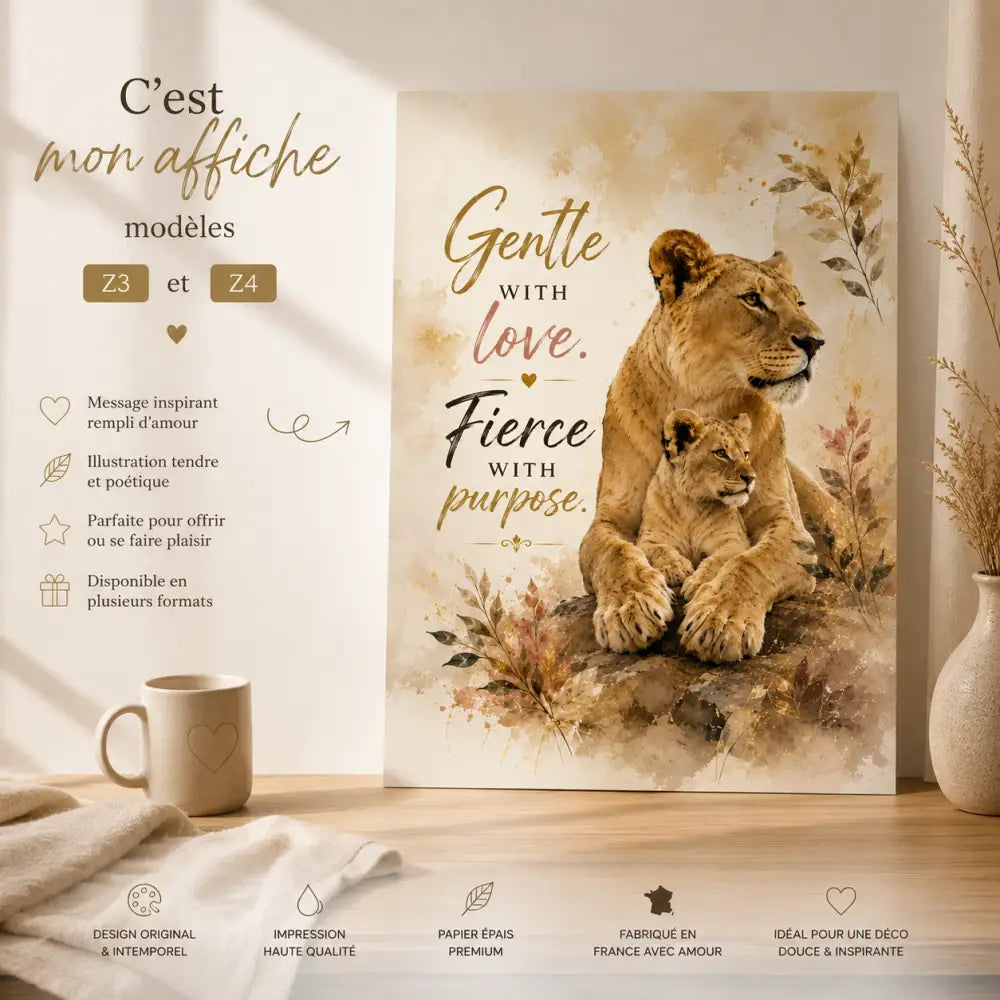 Canvas chaleureux avec lionne et son petit texte gentle with love dans un produit intitulé Sans titre 16juin_16:27:25