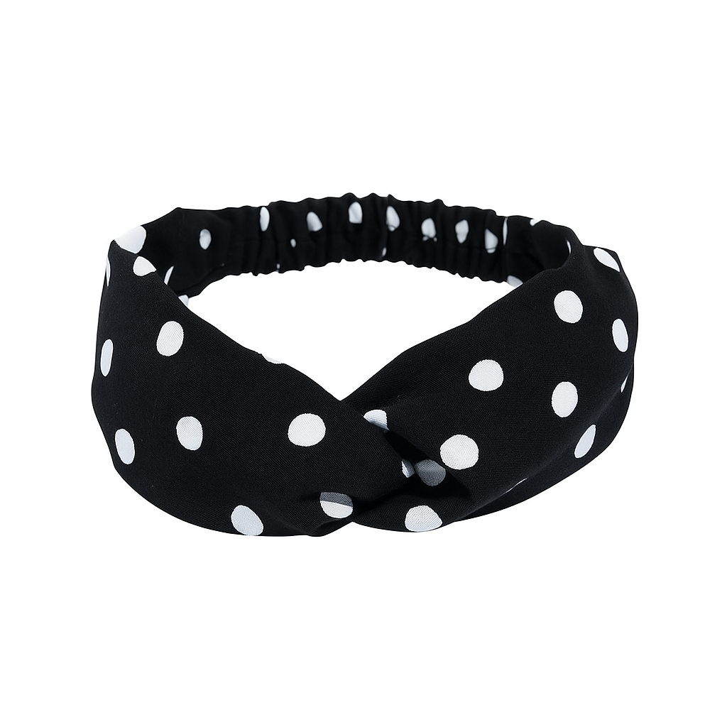 Bandeau Cheveux Femme Noir à Petits Pois – Élastique Confortable en Gaze Légère