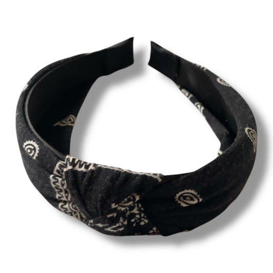 Serre-tête noir style bandana, accessoire tendance pour cheveux