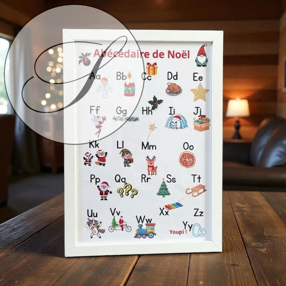 Alphabet français illustré sur le thème de Noël, idéal maternelle