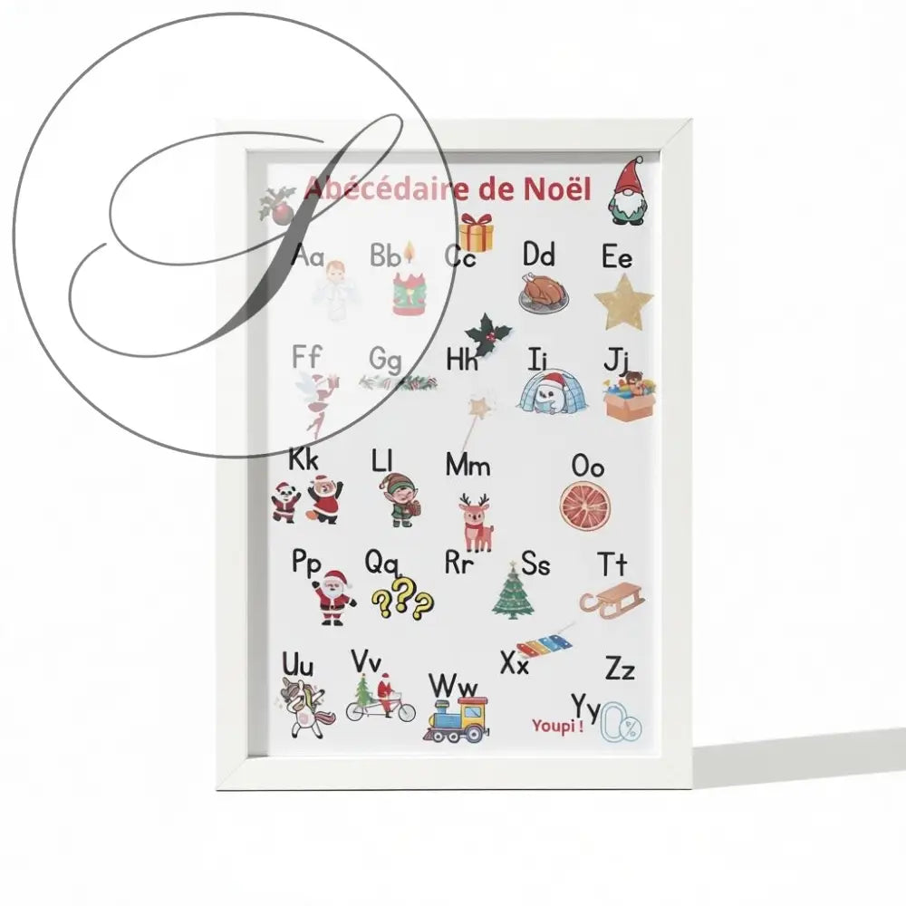 Affiche alphabet français de Noël pour enfants, illustrée lettre par lettre