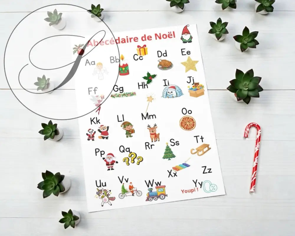 Poster alphabet français décor Noël chambre enfant