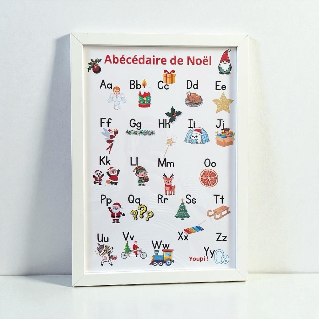 Affiche éducative alphabet français Noël format A4 et A3.