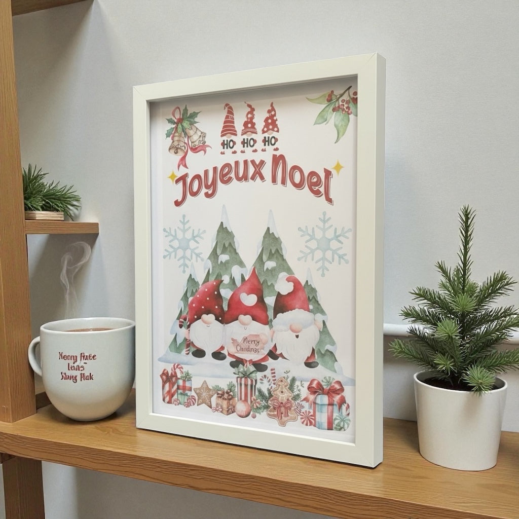 Art mural festif représentant une illustration de Noël encadrée
