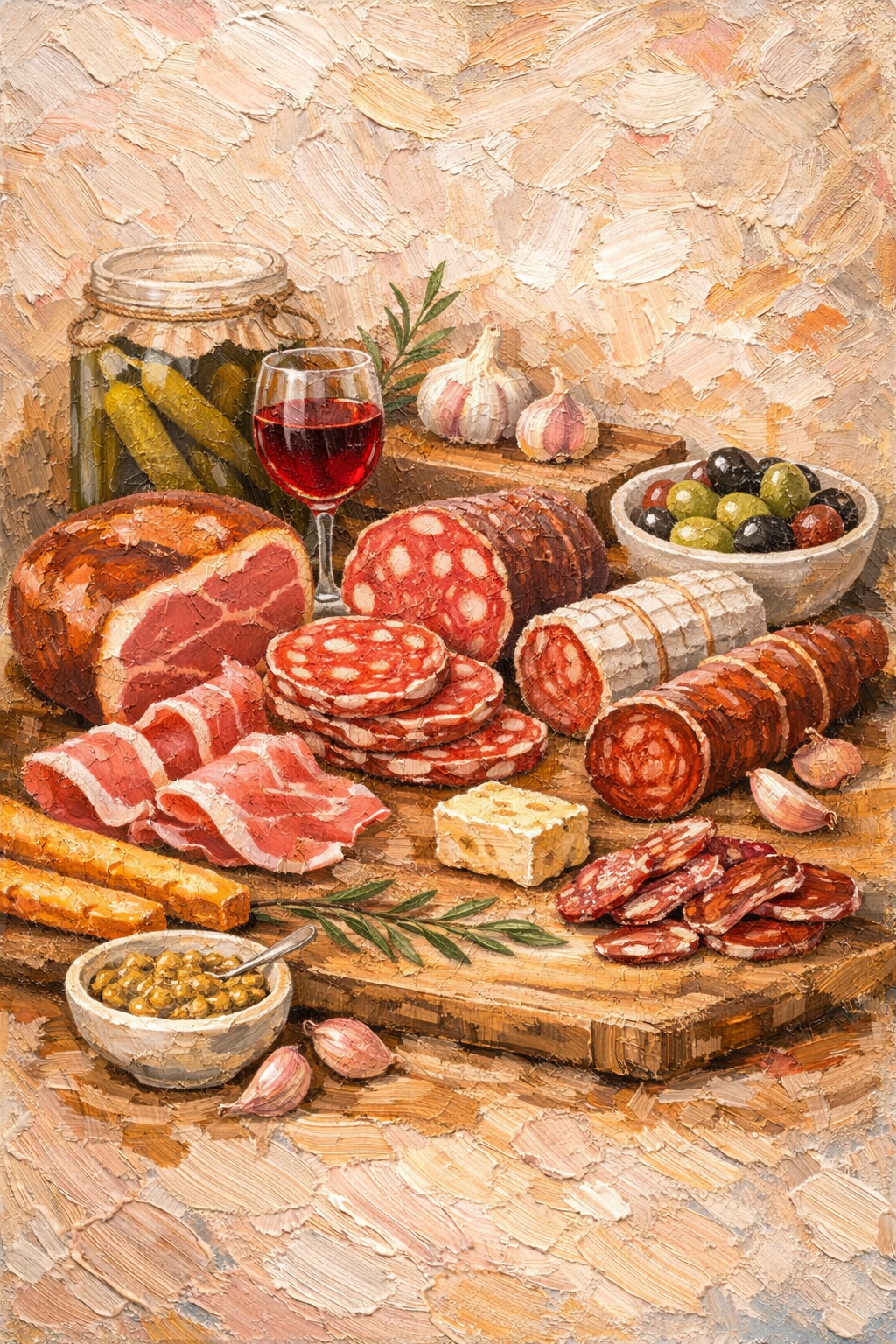 Affiche cuisine déco mural artistique avec fromages, charcuterie