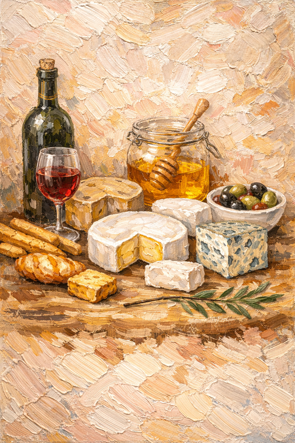 Affiche cuisine déco murale gourmande avec fromages, charcuterie