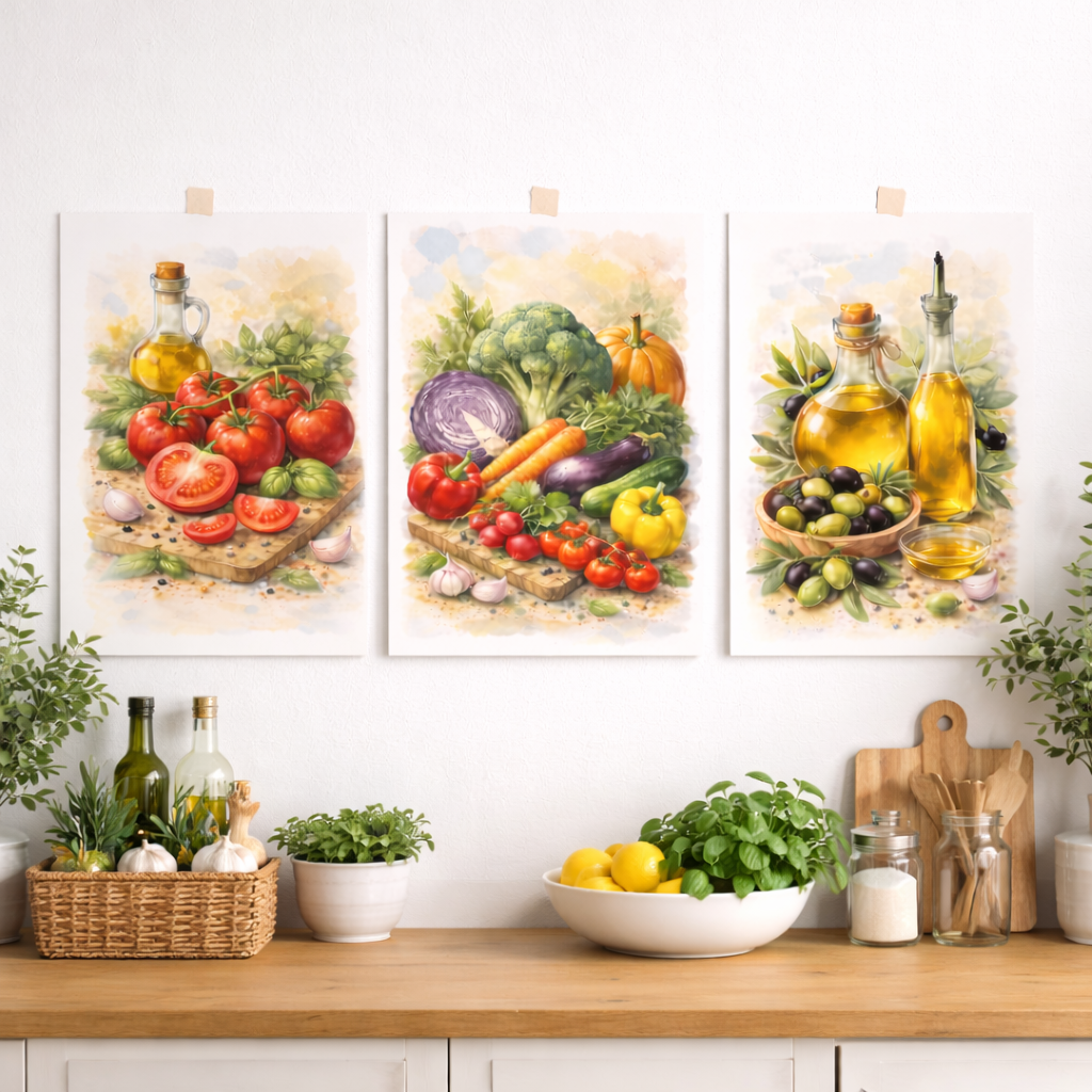 Affiche cuisine décoration murale style aquarelle