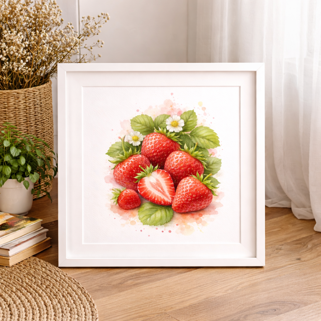 affiche cuisine fraises aquarelle décoration murale cuisine