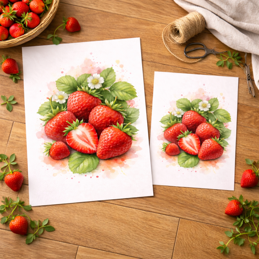 illustration fraises affiche cuisine décoration murale