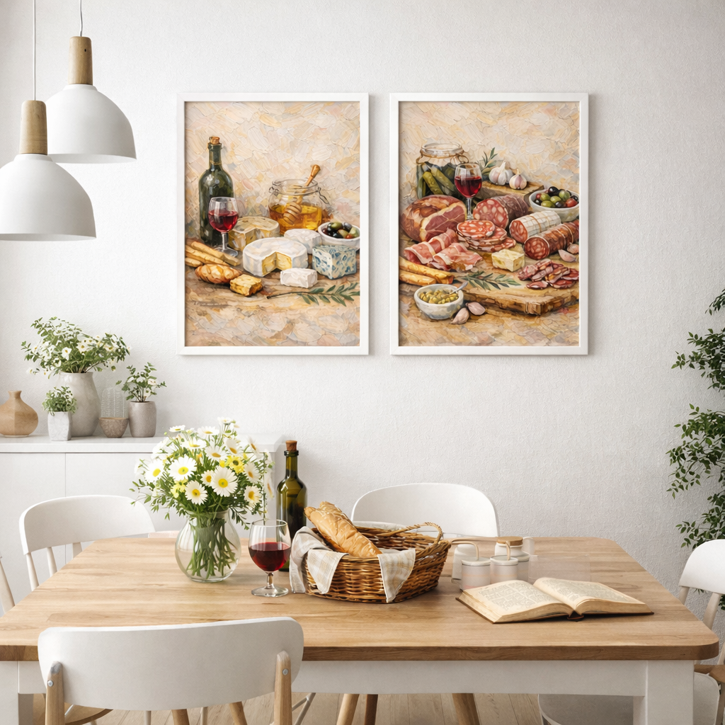 Affiche cuisine gastronomique en déco mural avec fromages et charcuterie