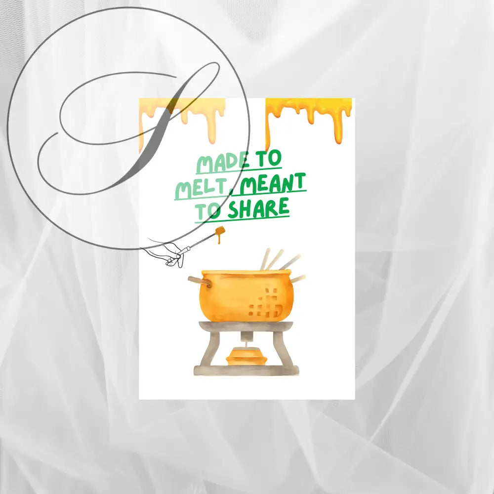 Affiche culinaire fondue pot doré en aquarelle avec miel coulant et texte vert fait pour fondre fait pour partager