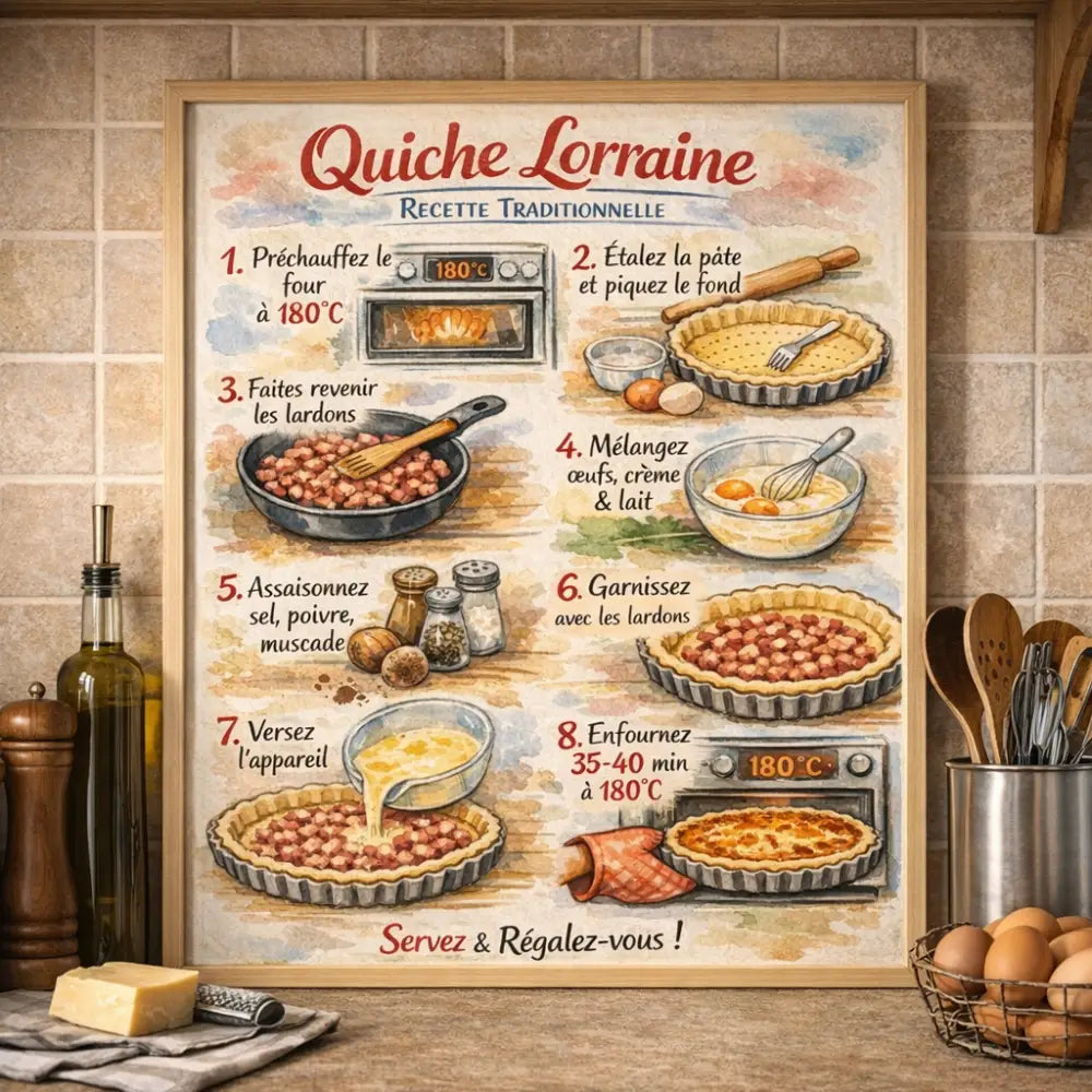 Decoration murale cuisine affiche Quiche Lorraine elegante