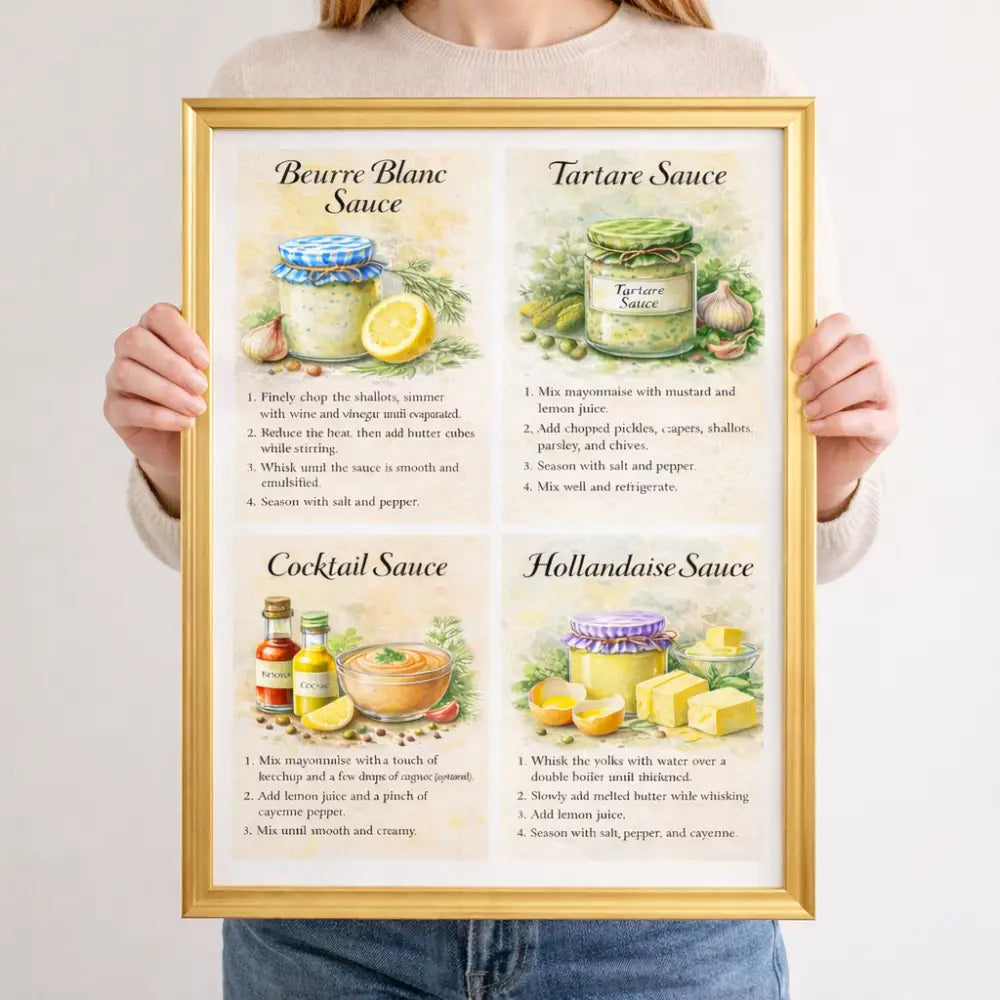 Poster cuisine recette sauce facile encadré, décoration murale cuisine 