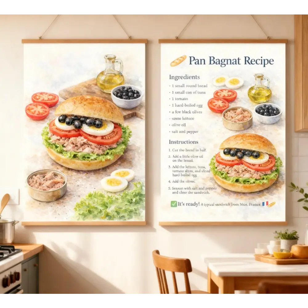 Poster recette cuisine Pan Bagnat pour déco mur cuisine méditerranéenne
