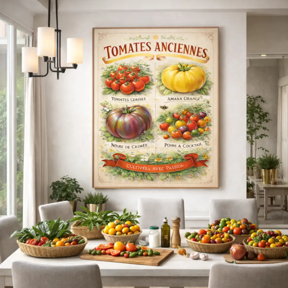 Poster tomates anciennes style rétro pour décoration intérieure naturelle