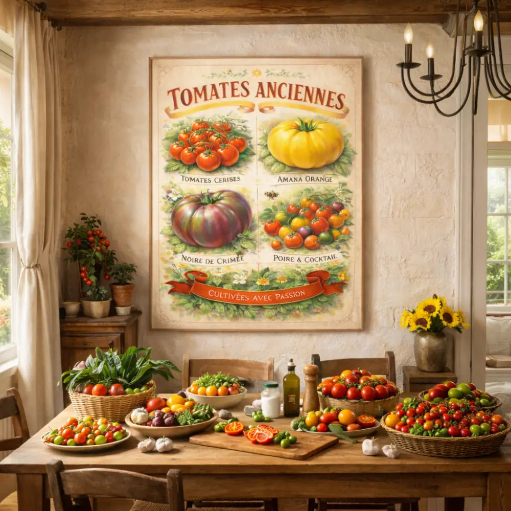 Affiche cuisine tomates vintage decoration murale naturelle et elegante
