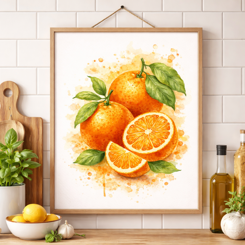 Poster orange aquarelle décoration murale cuisine fruits