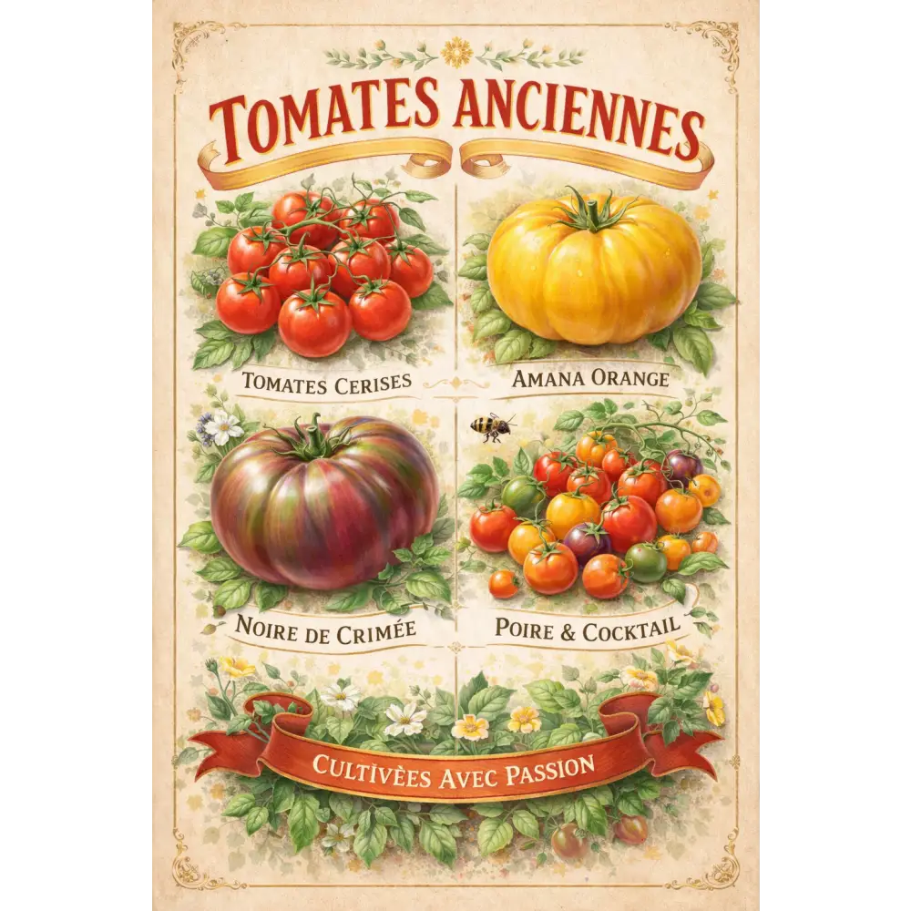 Illustration artistique tomates anciennes inspiree du potager traditionnel