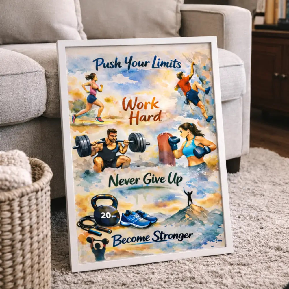 poster fitness motivation travail dur ne jamais abandonner