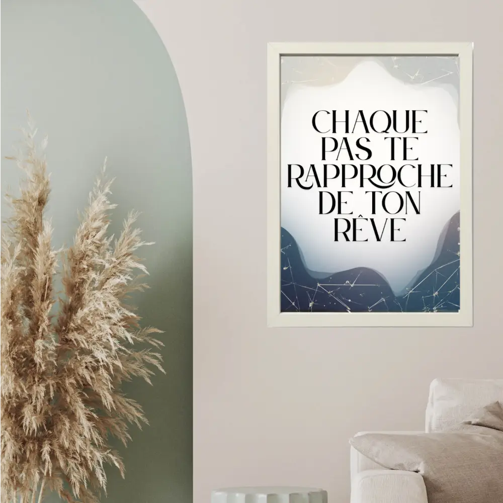 Affiche murale originale avec cadre blanc texte noir sur fond dégradé gris bleu décor étoilé idée cadeau noël minimaliste